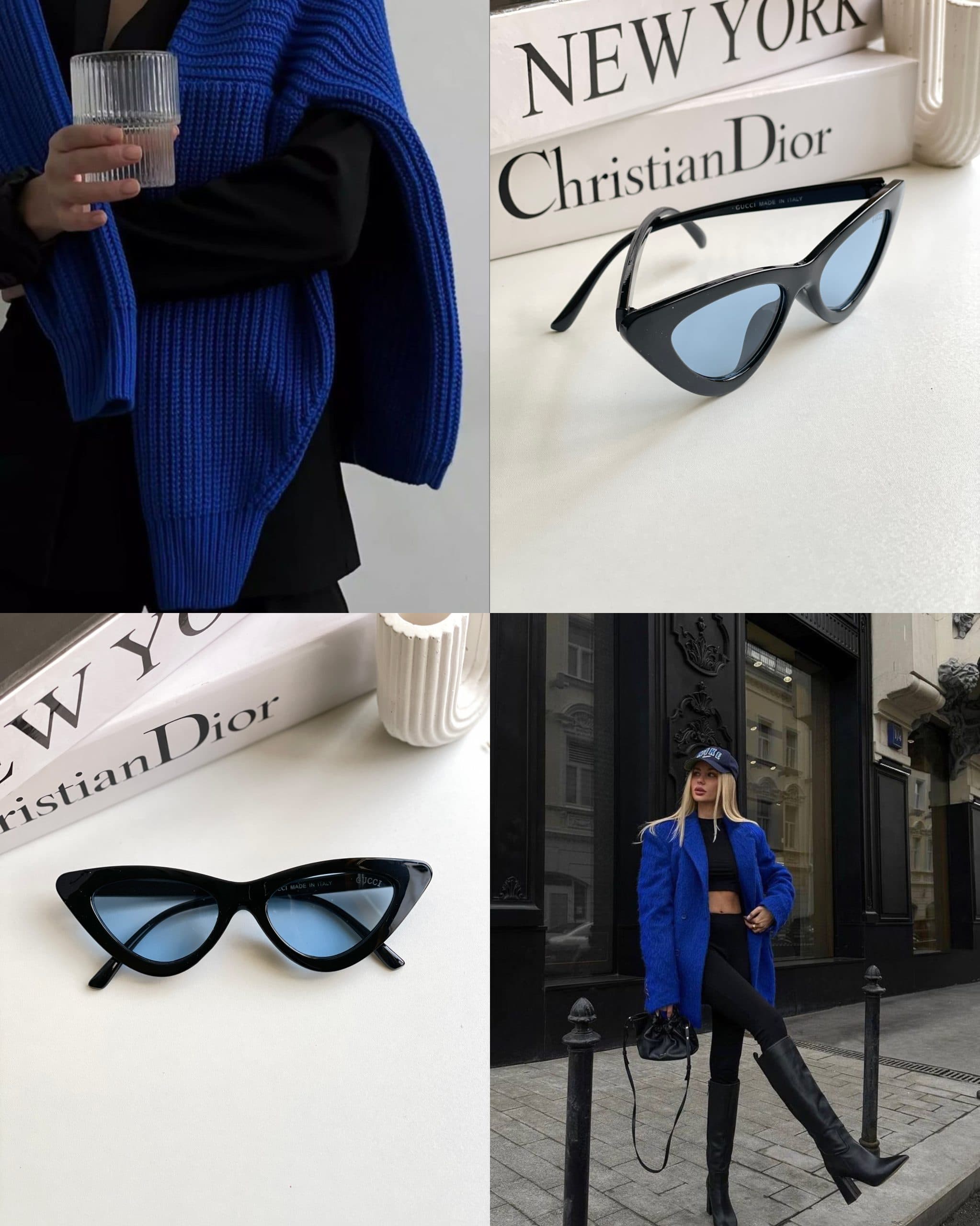 عينك آفتابي برند Dior زنانه مشکی آبی ترند يووي 400