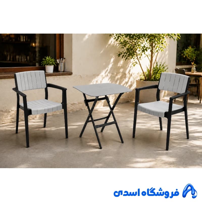 میز و صندلی 2 نفره پلیمری مدل پوران مبلمان فرنا مدل 1113430 — تصویر ۳