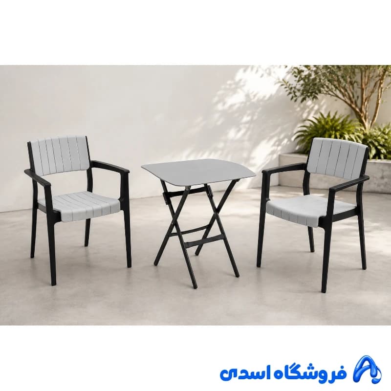 میز و صندلی 2 نفره پلیمری مدل پوران مبلمان فرنا مدل 1113430 — تصویر ۲