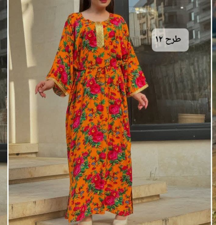 پیراهن ساحلی نخی گلدارطلاکوب وارداتی/کد517 — تصویر ۷