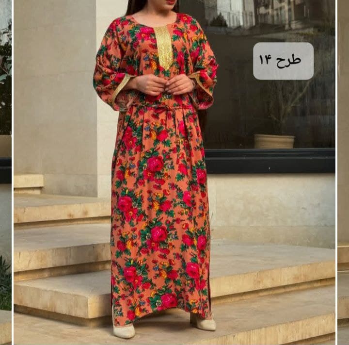 پیراهن ساحلی نخی گلدارطلاکوب وارداتی/کد517 — تصویر ۴