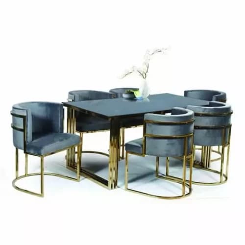 میز نهارخوری 3 خط رومی 4 نفره با صفحه MDF وکیوم هایگلاس طرح سنگ مبلمان فرنا مدل 1113403
