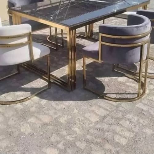 میز نهارخوری 3 خط رومی 4 نفره با صفحه MDF وکیوم هایگلاس طرح سنگ مبلمان فرنا مدل 1113403 — تصویر ۲