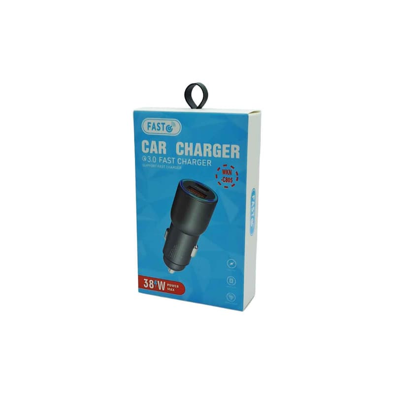شارژر فندکی FAST مدل WKN-C805 با توان ۳۸ وات و خروجیهای Type-C و USB-A — تصویر ۲