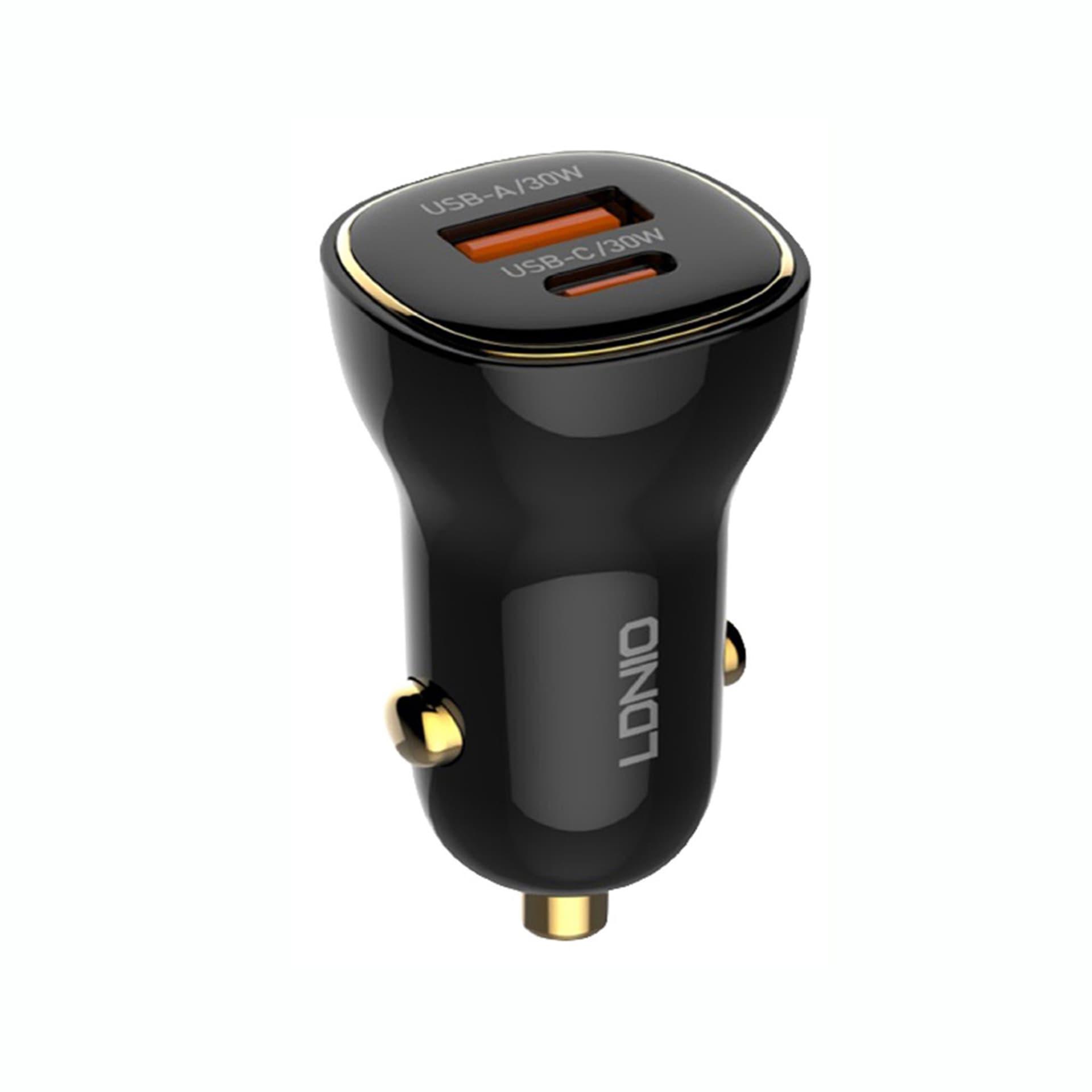 شارژر فندکی LDNIO مدل C123 با توان ۳۸ وات، خروجی USB-A و USB-C و شارژ سریع