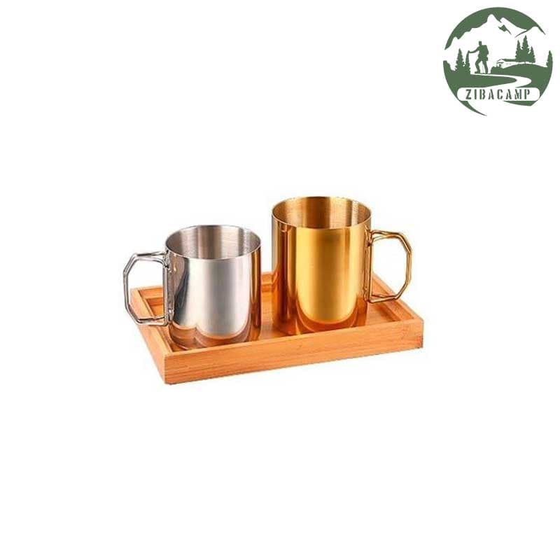 ليوان سفری استيل طلايي دسته دار 350ML