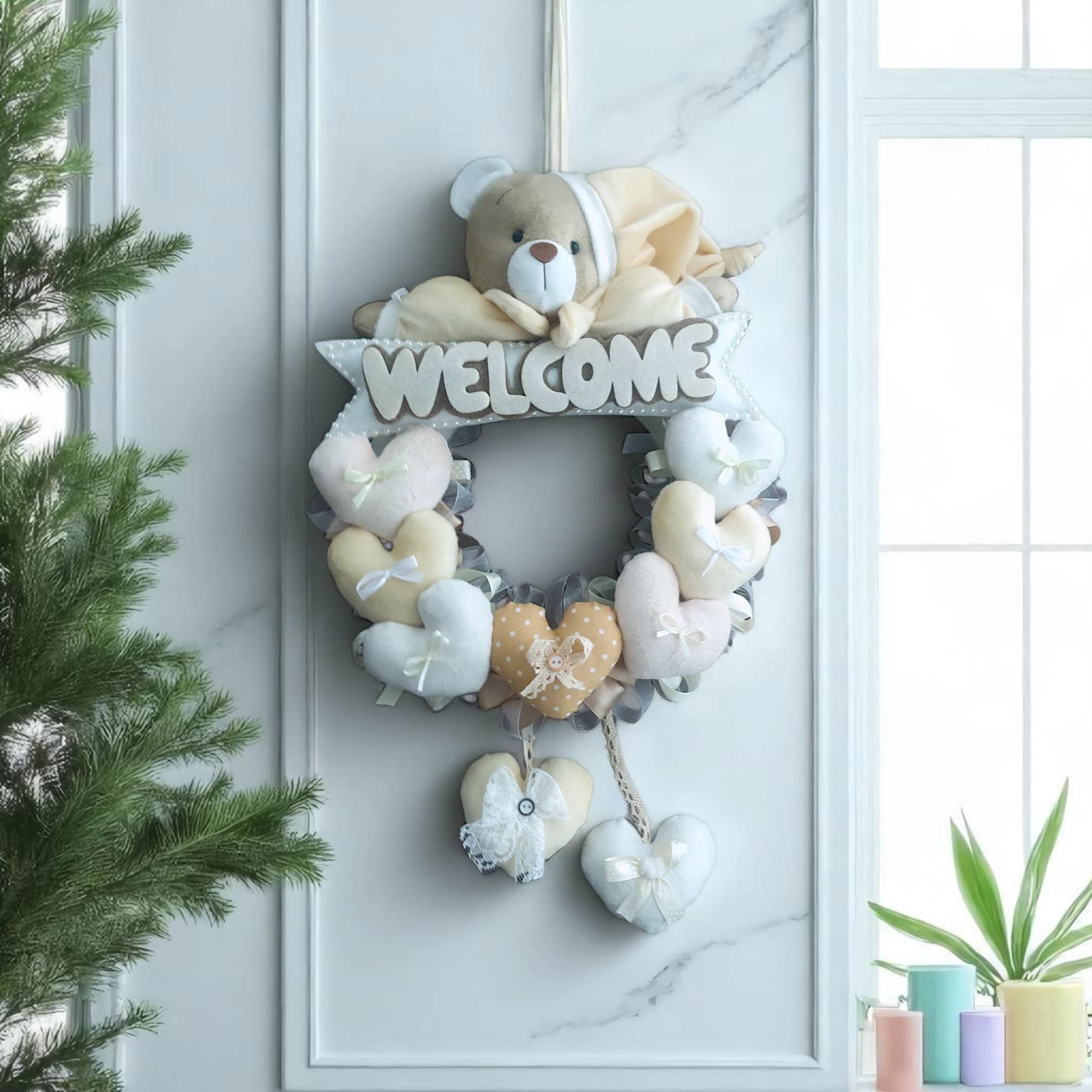 آویز تزئینی اتاق کودک طرح خرس نانان مدل Welcome کد W/Crm — تصویر ۲