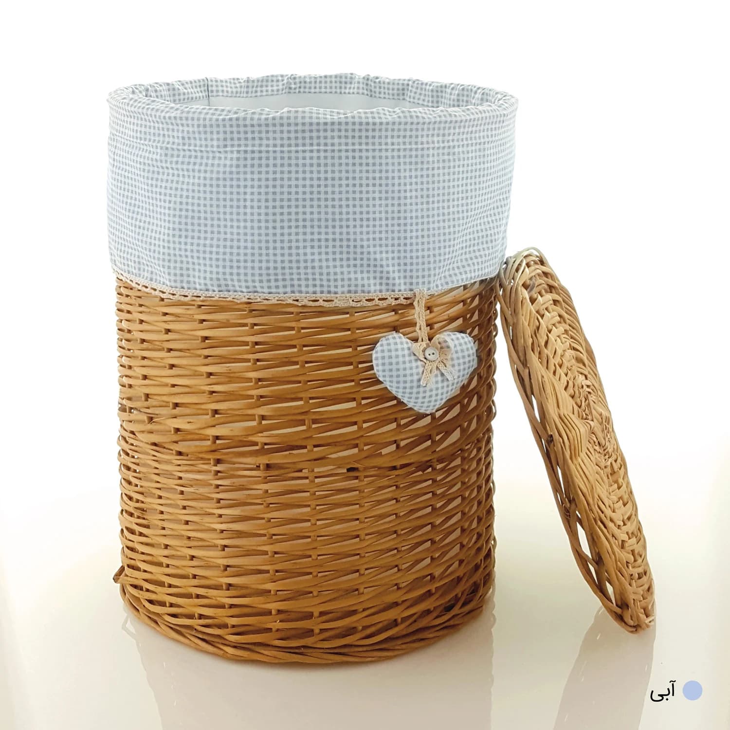 سبد رخت چرک حصیری طرح چهارخونه مدل استوانه‌ای در دار — تصویر ۸