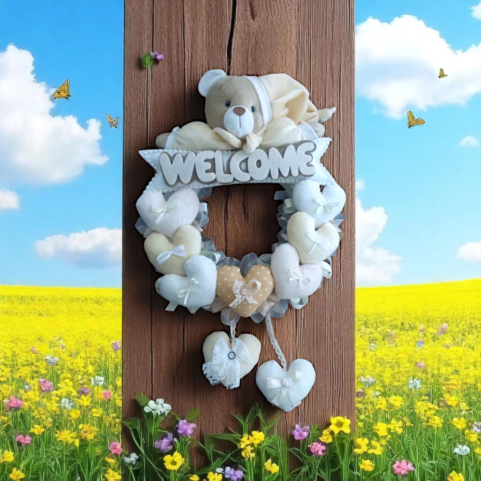 حلقه آویز تزئینی اتاق کودک طرح خرس نانان مدل Welcome — تصویر ۳