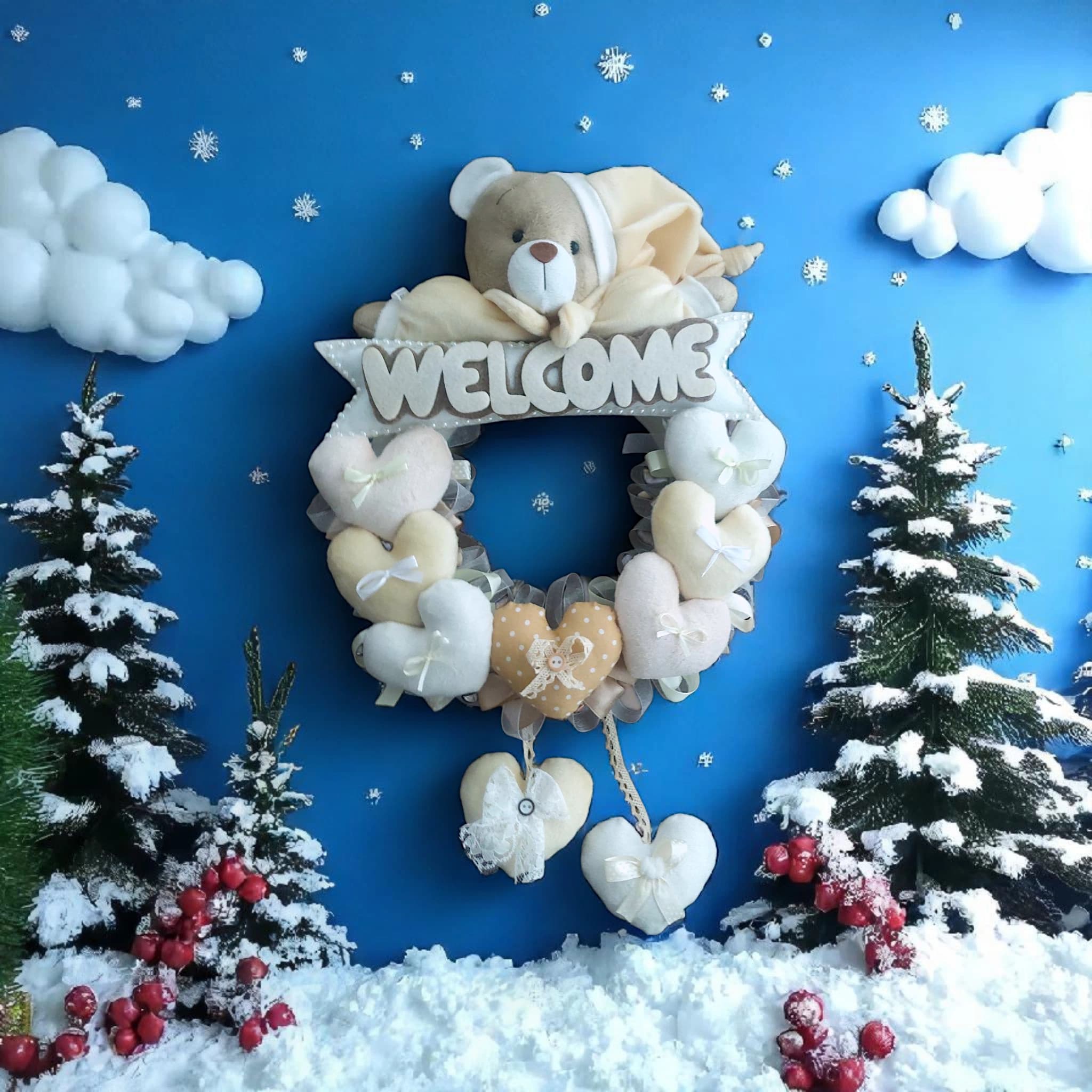حلقه آویز تزئینی اتاق کودک طرح خرس نانان مدل Welcome — تصویر ۴