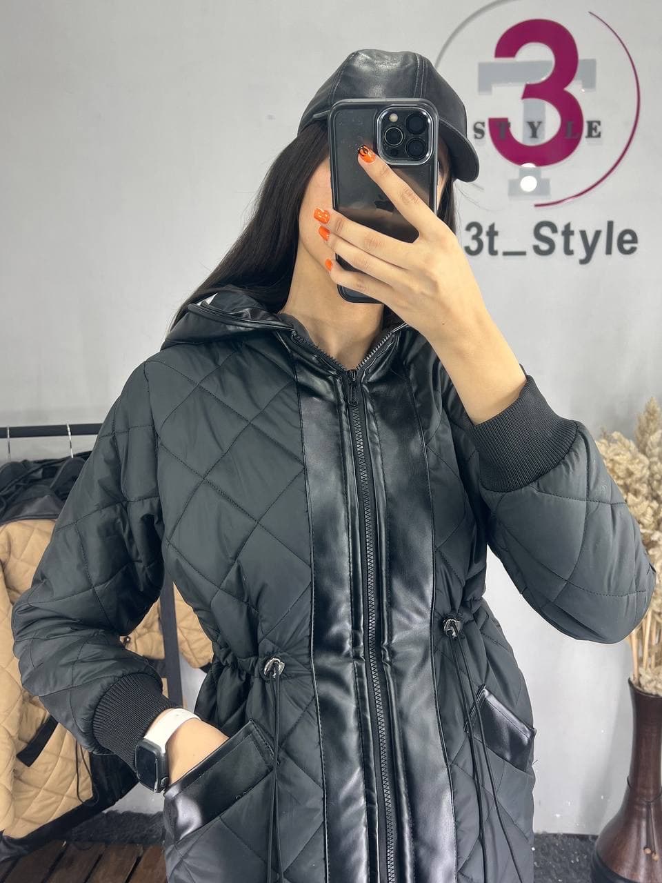 کاپشن زنانه مموری ترکیب با چرم کد ۱۴۶۸ — تصویر ۷