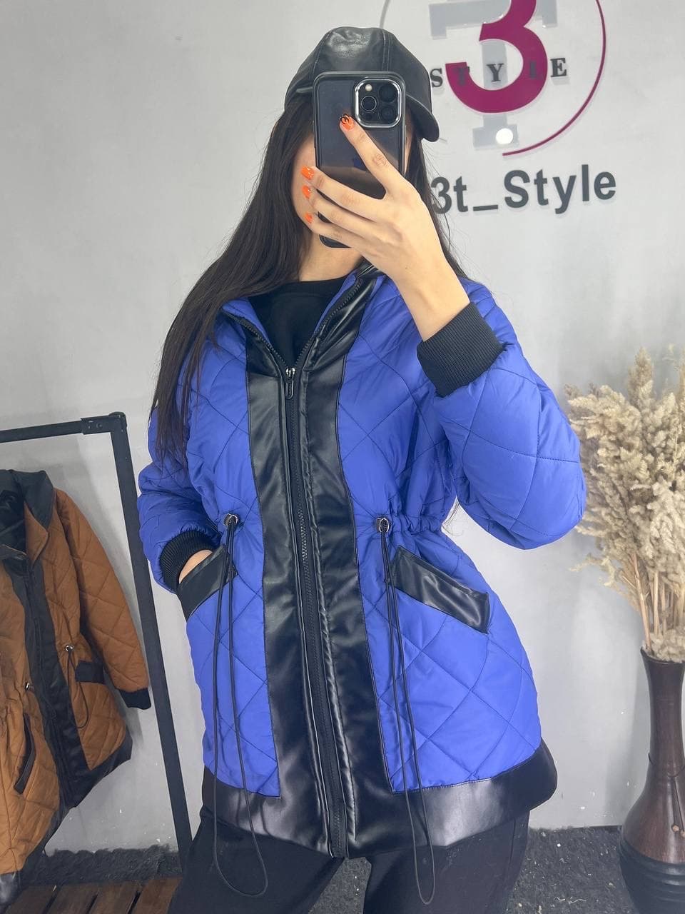 کاپشن زنانه مموری ترکیب با چرم کد ۱۴۶۸ — تصویر ۴