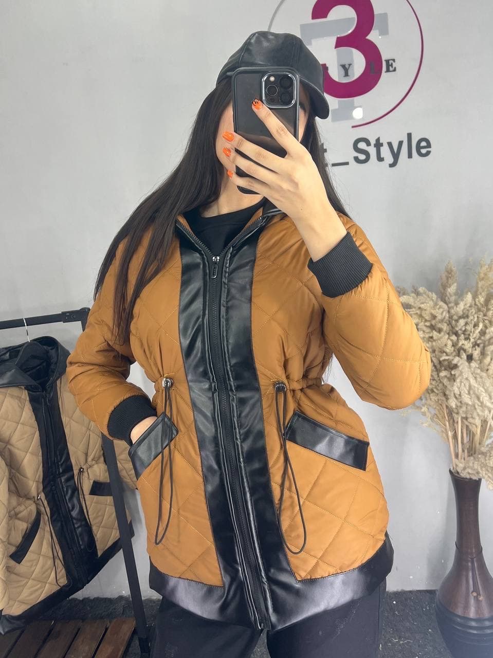 کاپشن زنانه مموری ترکیب با چرم کد ۱۴۶۸ — تصویر ۵