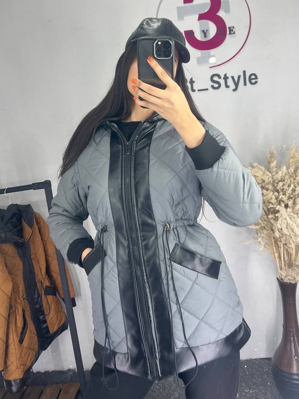 کاپشن زنانه مموری ترکیب با چرم کد ۱۴۶۸ — تصویر ۲