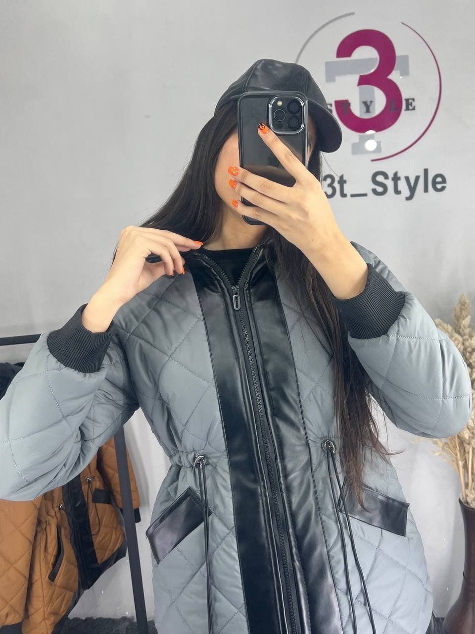 کاپشن زنانه مموری ترکیب با چرم کد ۱۴۶۸ — تصویر ۳