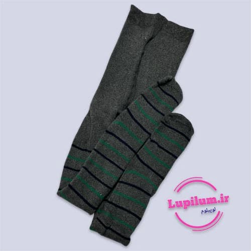 جوراب شلواری تو حوله ای خاکستری خطی