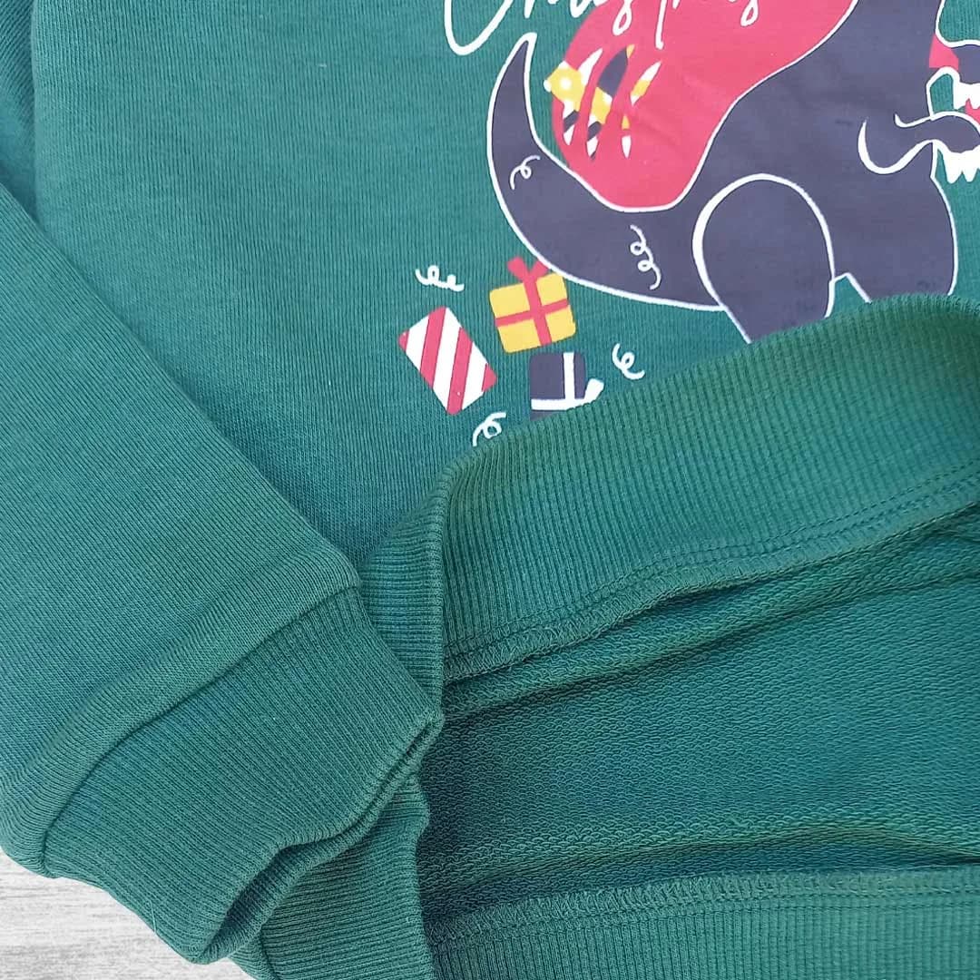بلوز شلوار سبز و طوسی دایناسوری کریسمس — تصویر ۲