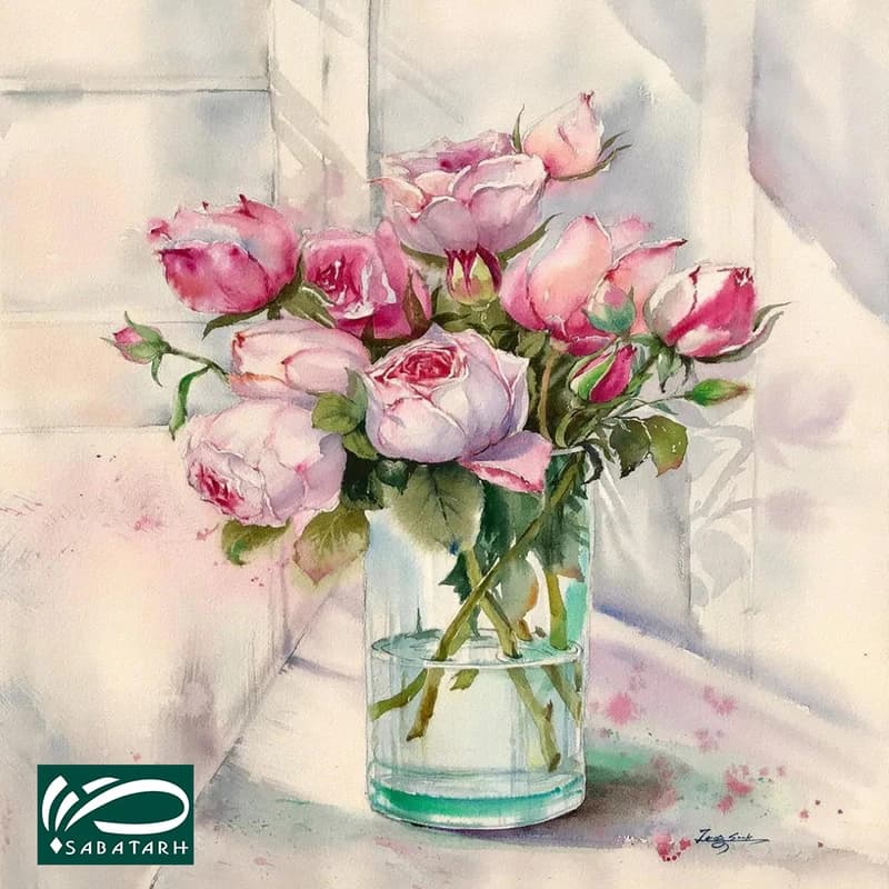 تابلو شاسی صبا طرح مدل گل های رز و گلدان بلوری کد M223 — تصویر ۳