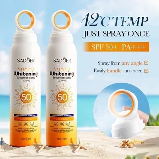 اسپری ضدآفتاب سادور SPF50 ویتامین C | محافظت و روشن‌ کنندگی پوست — تصویر ۳