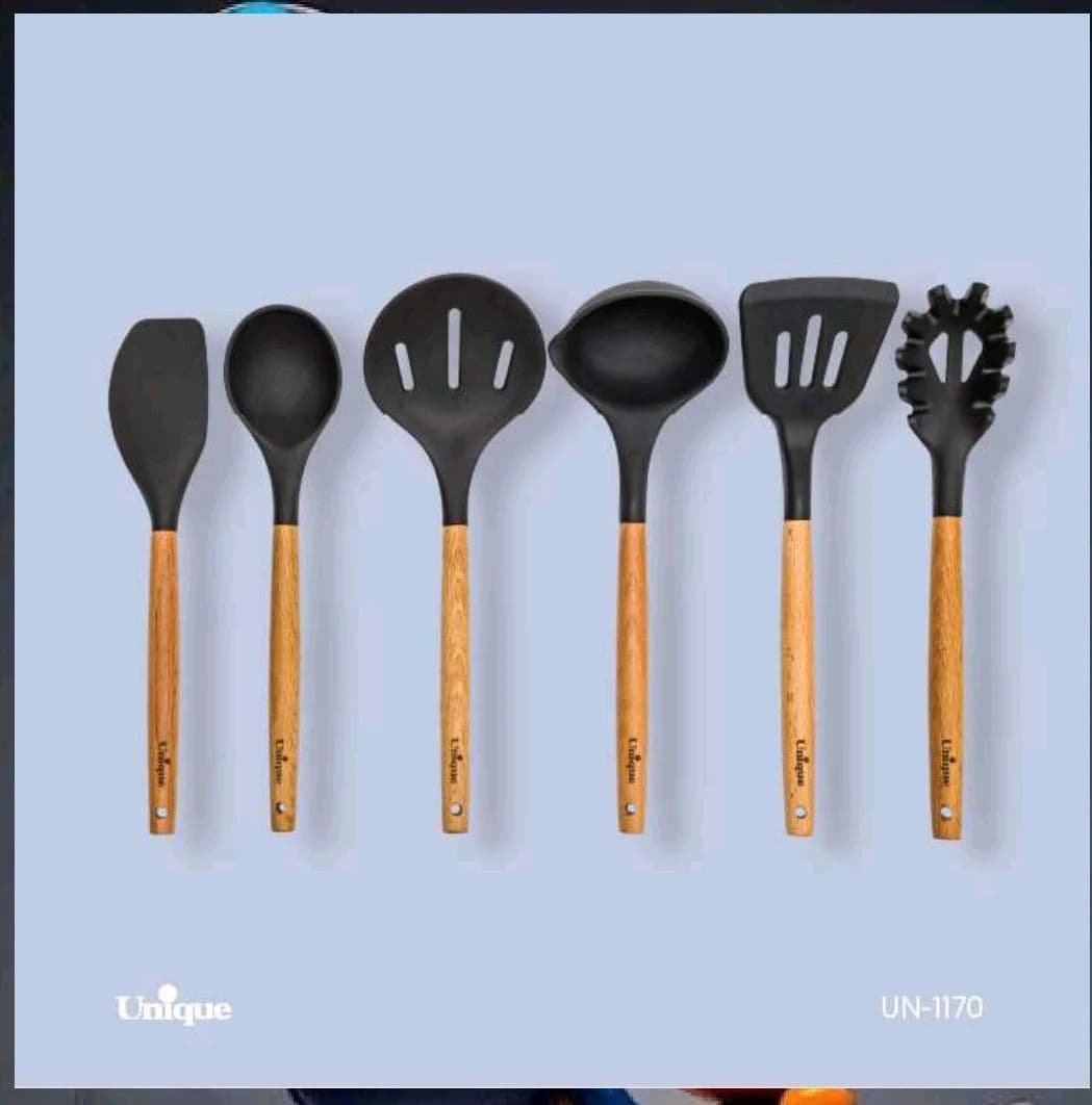 کفگیر ملاقه سیلیکون دسته چوبی یونیک کد UN-1170