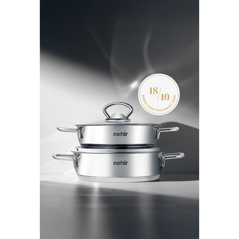 ست ۴ پارچه قابلمه کوتاه استیل Nehir (نحیر) مدل Silver – ترکیبی از کیفیت و طراحی برای آشپزخانههای حرفهای و خانگی