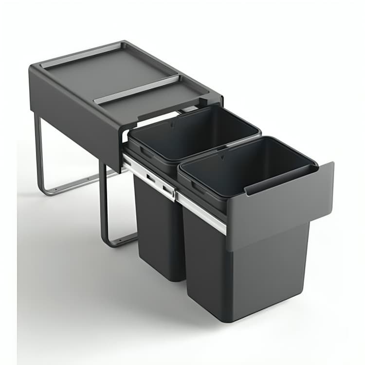 سطل دو قلوی زیر سینکی آرام بند 2*18 لیتر طوسی یونیت 40