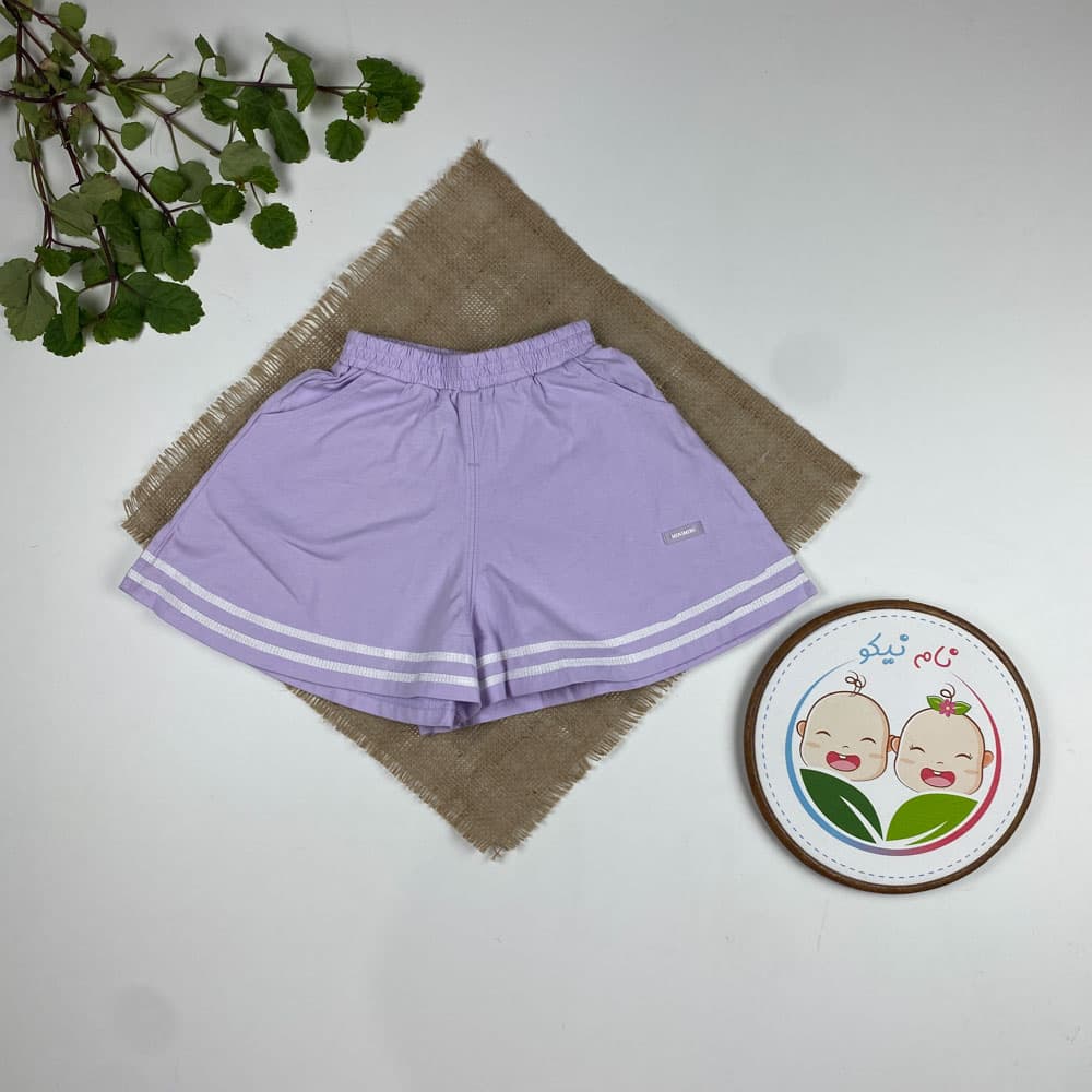 ست تاپ و شلوارک دخترانه آستین حلقه ای طرح اردک یقه گرد یاسی رنگ – 2 سال — تصویر ۲