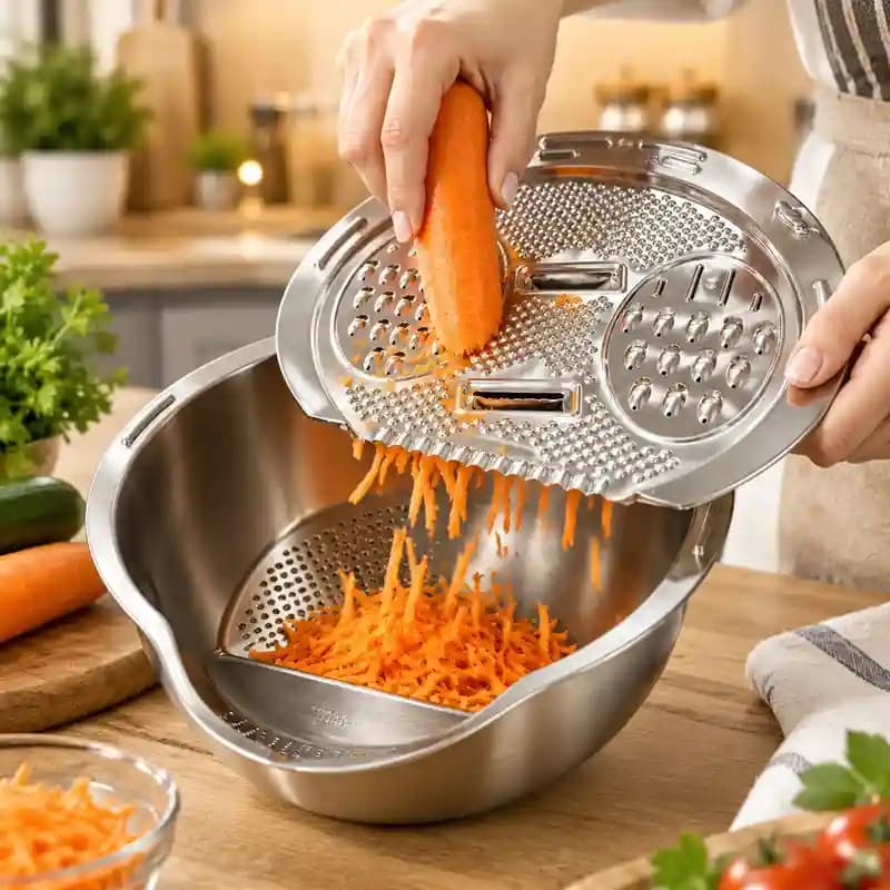 آبکش و لگن رنده دار جنس استیل — تصویر ۲