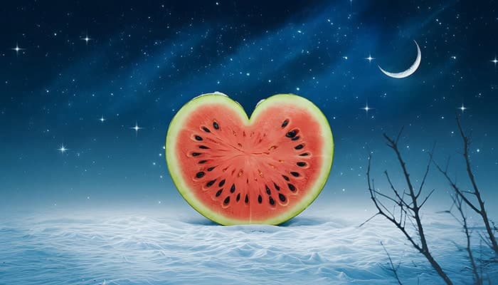 تصویر هندوانه شب یلدا روی برف
