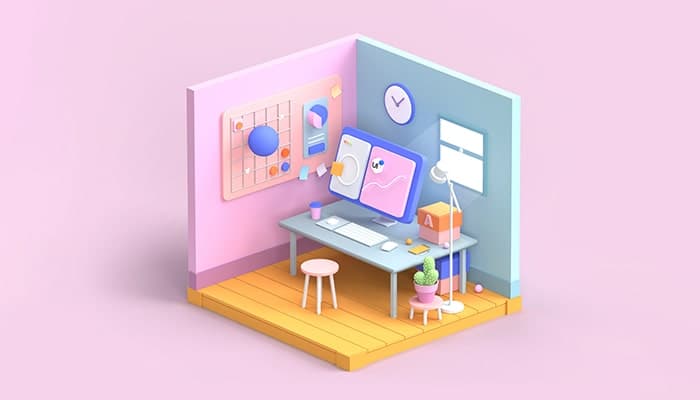 تصویر رندر سه بعدی با مفهوم طراحی UI و فریلنسر