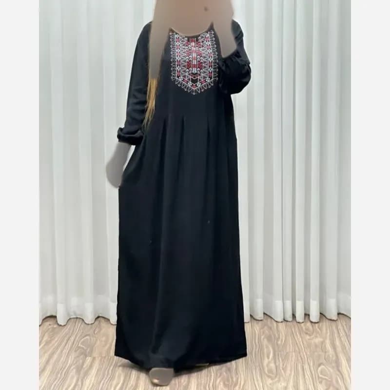 ساحلی نخی چاپ آیدا تک چین مشکی فری سایز — تصویر ۳