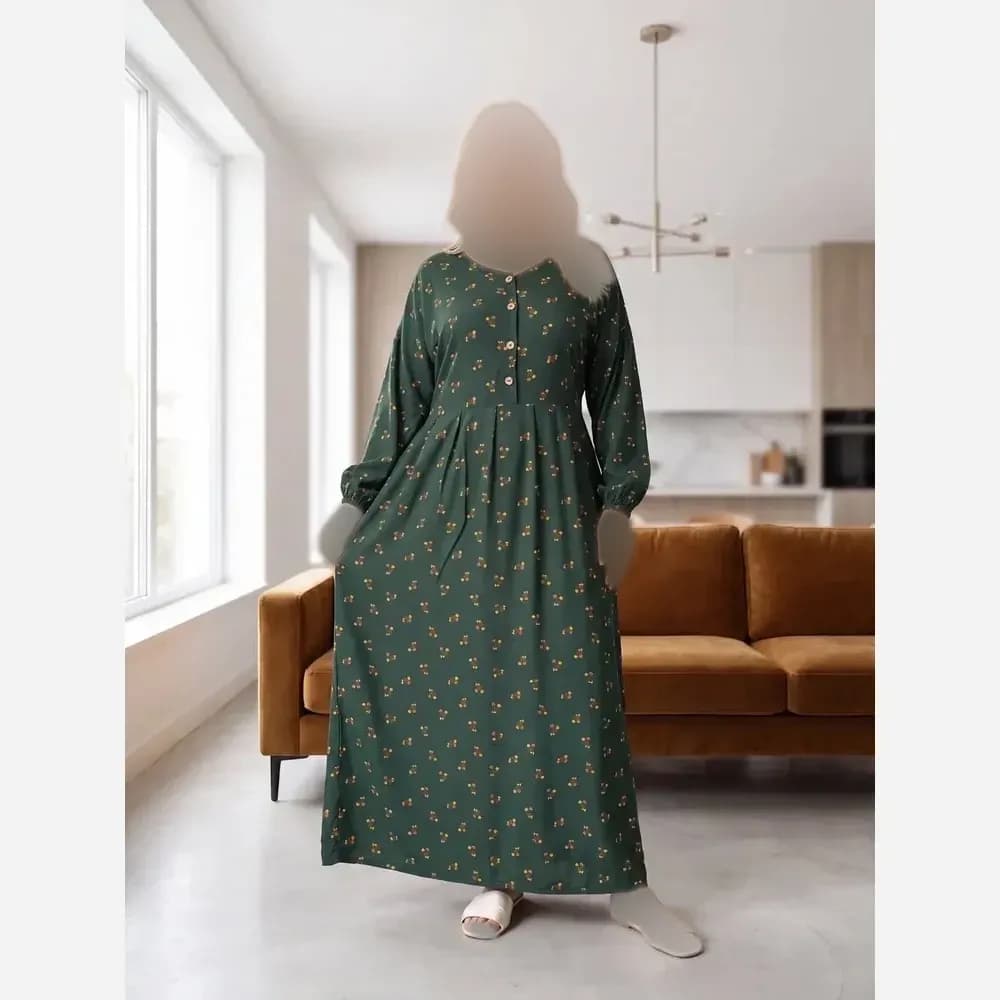 پیراهن گلدار جلو دکمه نخی سایز بزرگ — تصویر ۵