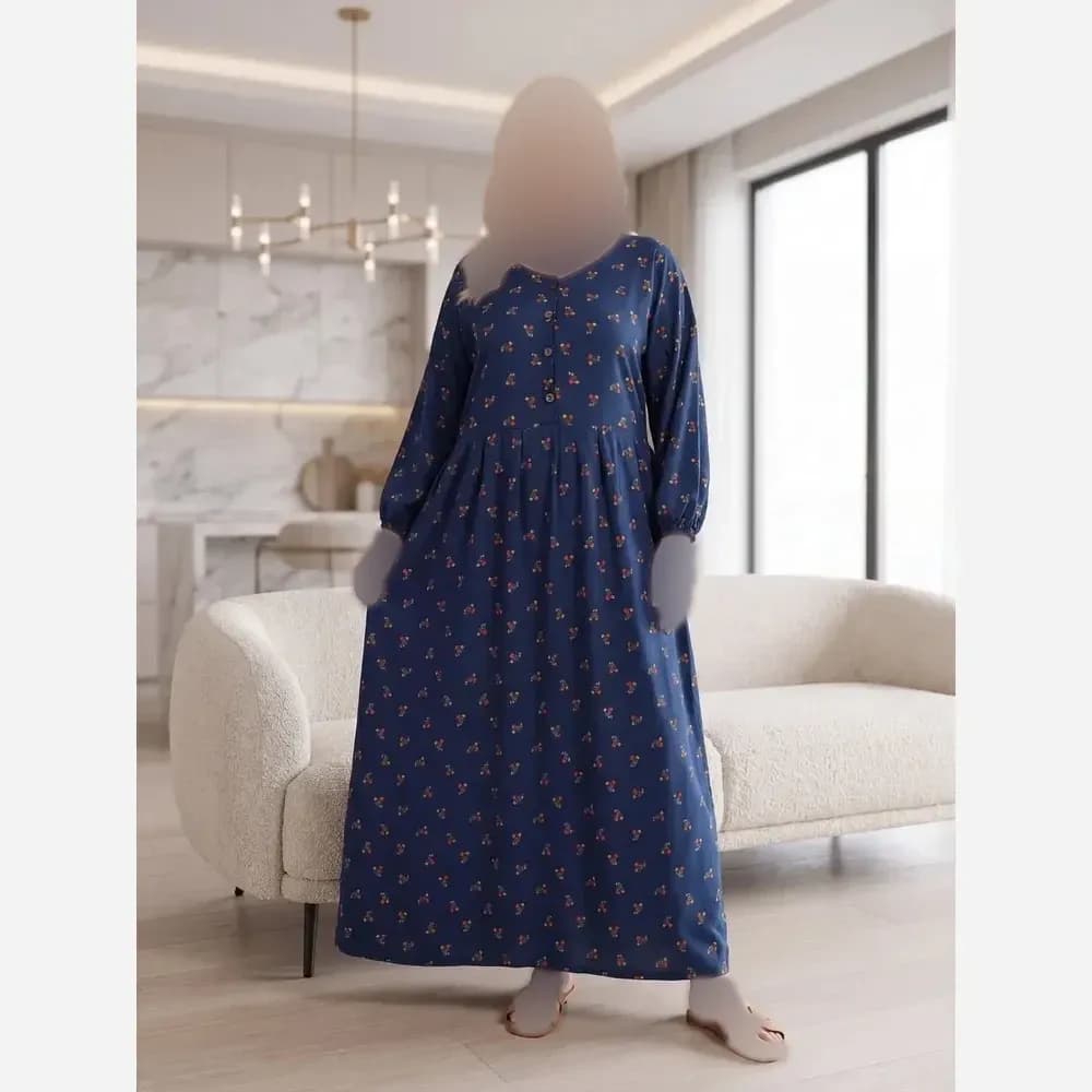 پیراهن گلدار جلو دکمه نخی سایز بزرگ — تصویر ۳