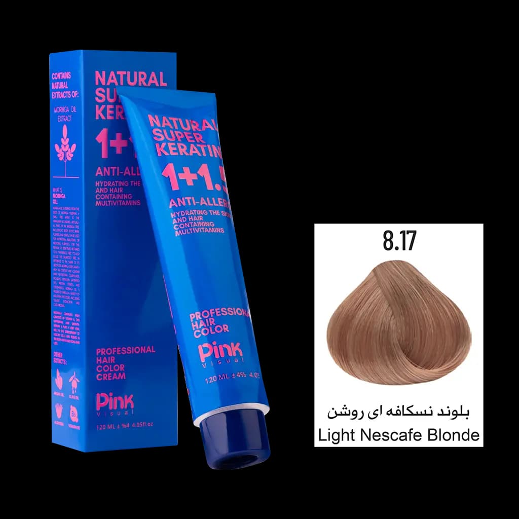 رنگ مو پینک ویژوآل شماره 8.17 رنگ بلوند نسکافه ای روشن حجم 120 میلی لیتر