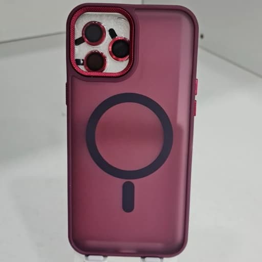 گارد گوشی آیفون 16 پرو مکس مات مگسیف دار و با محافظ لنز رنگ زرشکی iphon 16 pro max