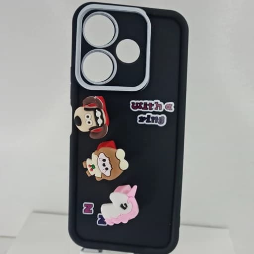 گارد گوشی Redmi 13 عروسکی فانتزی برجسته جا انگشتی مدل پاپ سوکت رنگ مشکی