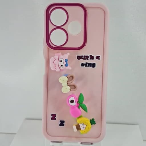گارد گوشی Redmi 13 عروسکی فانتزی برجسته جا انگشتی مدل پاپ سوکت رنگ صورتی