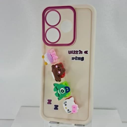 گارد گوشی Redmi 13 عروسکی فانتزی برجسته جا انگشتی مدل پاپ سوکت رنگ کرم