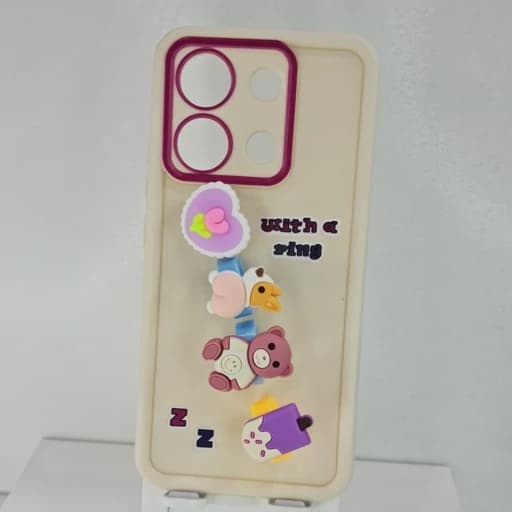 گارد گوشی Redmi not 13 4g عروسکی فانتزی برجسته جا انگشتی مدل پاپ سوکت رنگ کرم