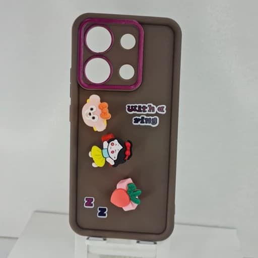 گارد گوشی Redmi not 13 4g عروسکی فانتزی برجسته جا انگشتی مدل پاپ سوکت رنگ قهوه ای