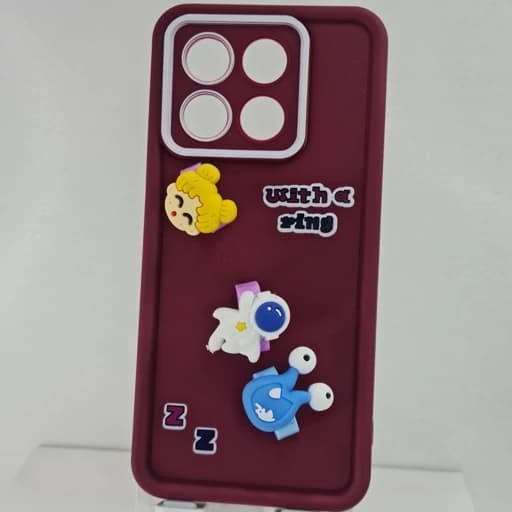 گارد گوشی Poco x6 pro عروسکی فانتزی برجسته جا انگشتی مدل پاپ سوکت رنگ زرشکی
