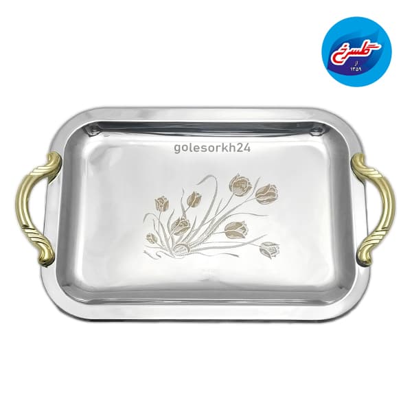 سینی استیل بارولی با دسته طلایی بزرگ