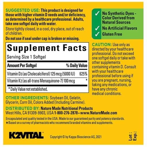 ویتامین د3 و کا2 نیچرمید 30 عددی Nature Made Vitamin D3 + K2 Softgels — تصویر ۳