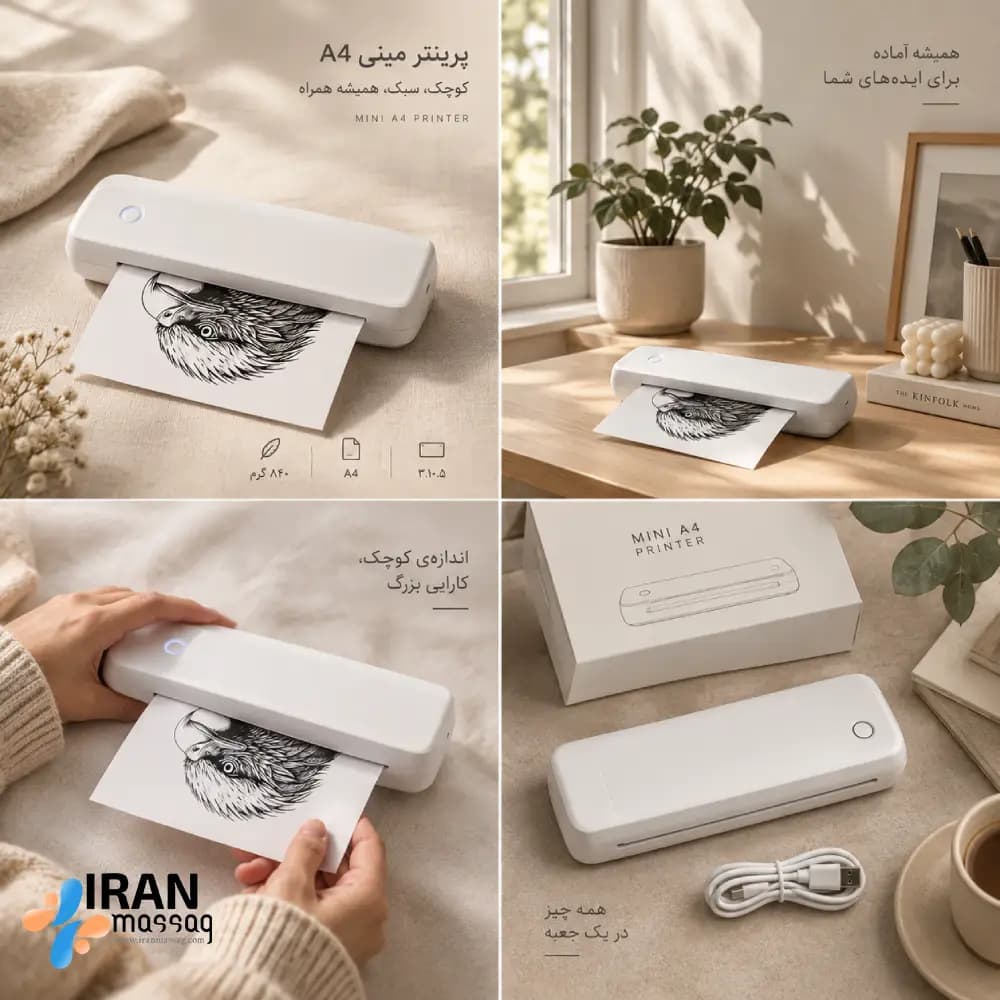 پرینتر MINI A4 حرارتی قابل حمل Eacam مدل A80 | شارژی و بلوتوثی — تصویر ۳