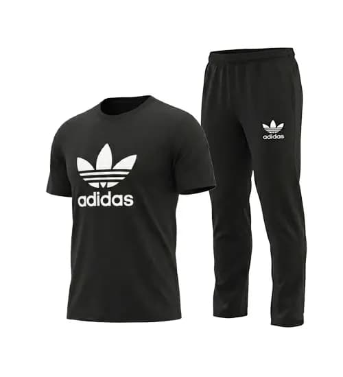 ست مردانه تیشرت و شلوار Adidas مشکی طرح دار مدل 49365