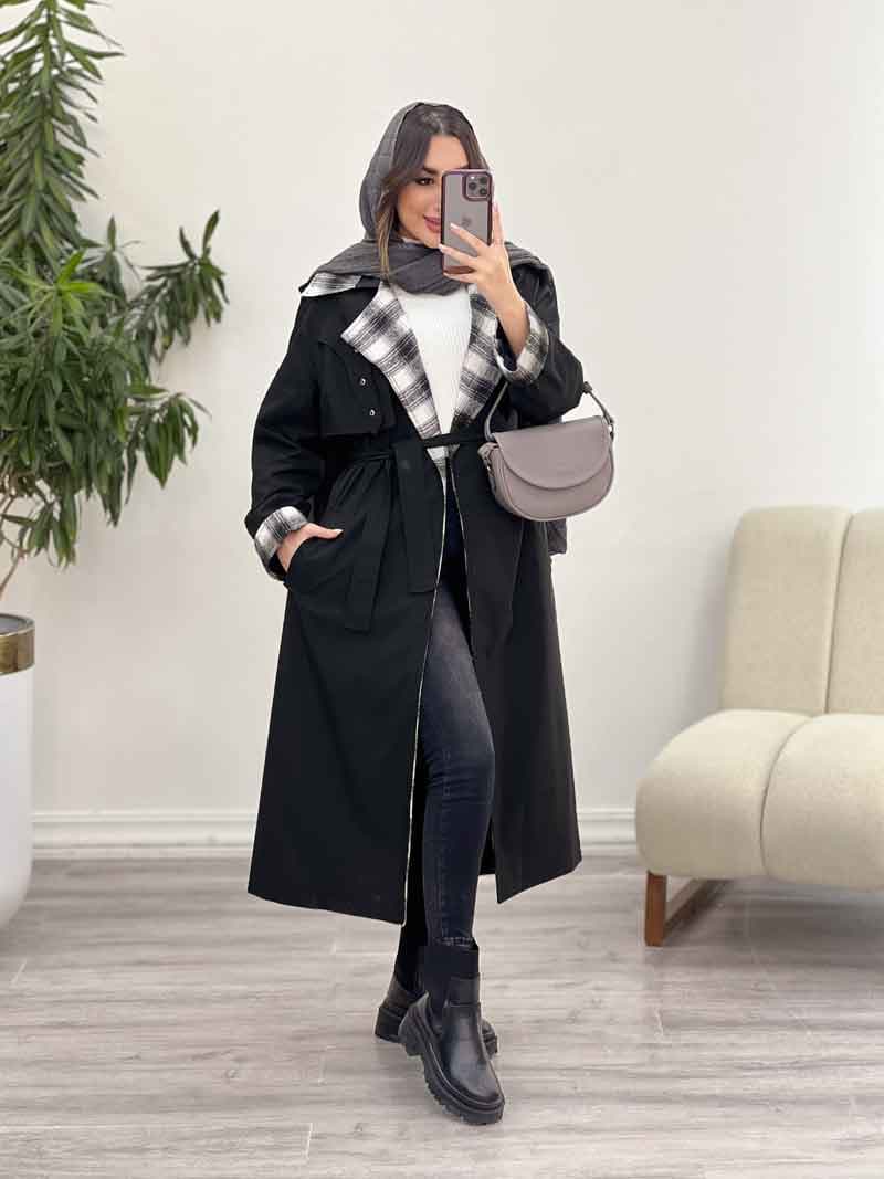 بارانی یقه چهارخونه پرچ دار کد 5717 — تصویر ۸