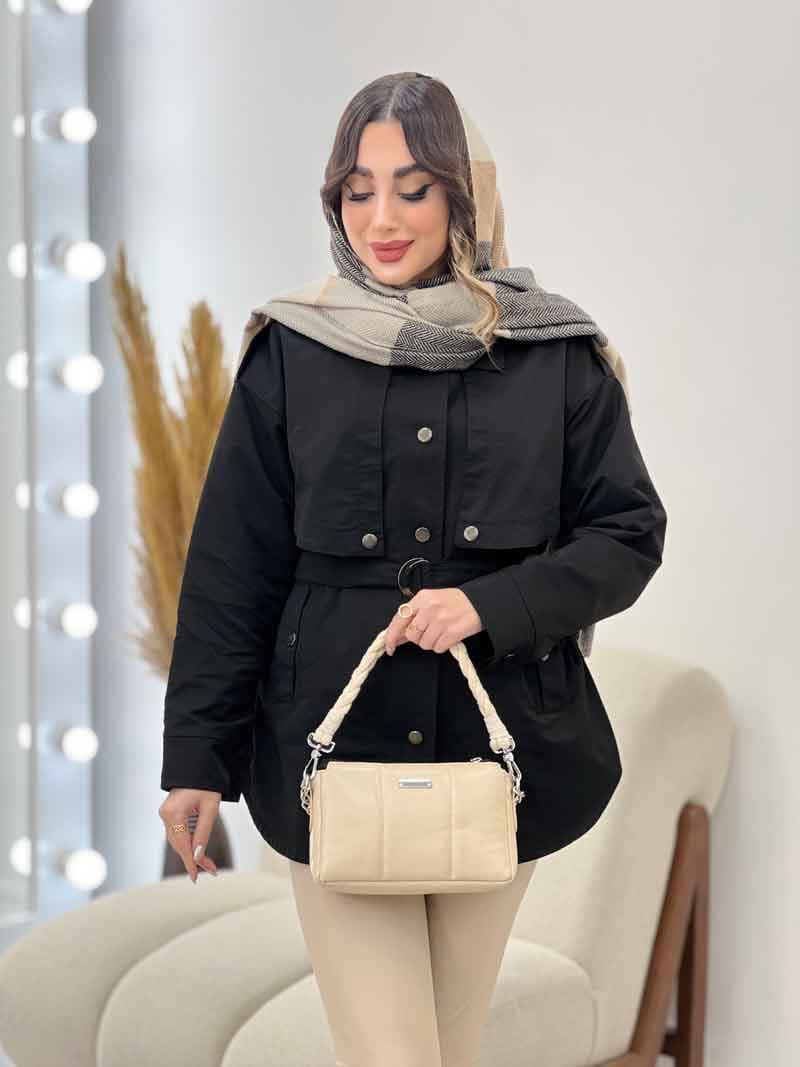بارانی ژیله دکمه دار روژین کد 5672 — تصویر ۴