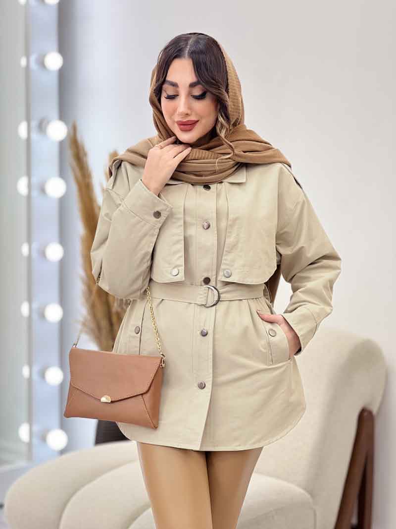 بارانی ژیله دکمه دار روژین کد 5672 — تصویر ۳