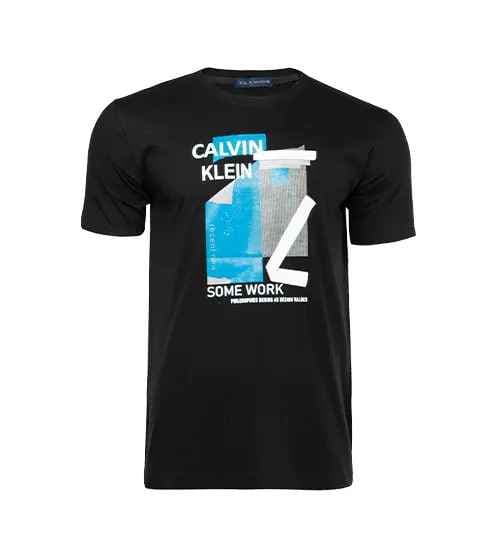 تیشرت Calvin Klein یقه گرد مردانه مشکی طرح دار مدل 45197