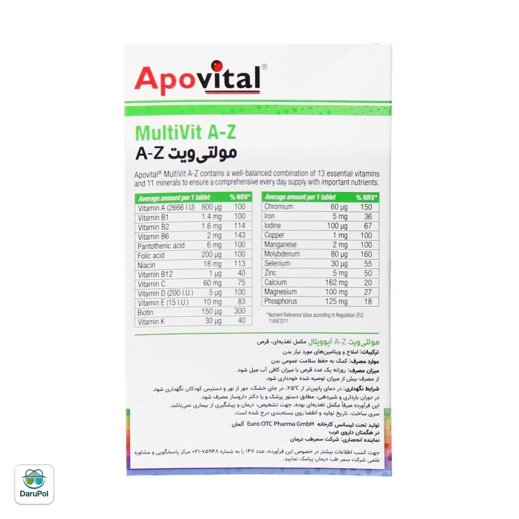 قرص مولتی ویت A تا Z آپوویتال — تصویر ۳
